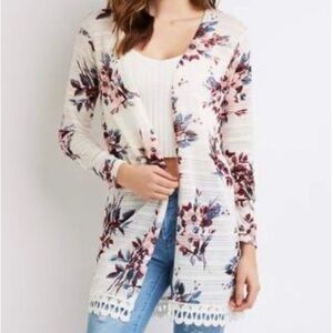 CHARLOTTE RUSSE Open Floral Cardigan, Women’s L, White Purple Blue